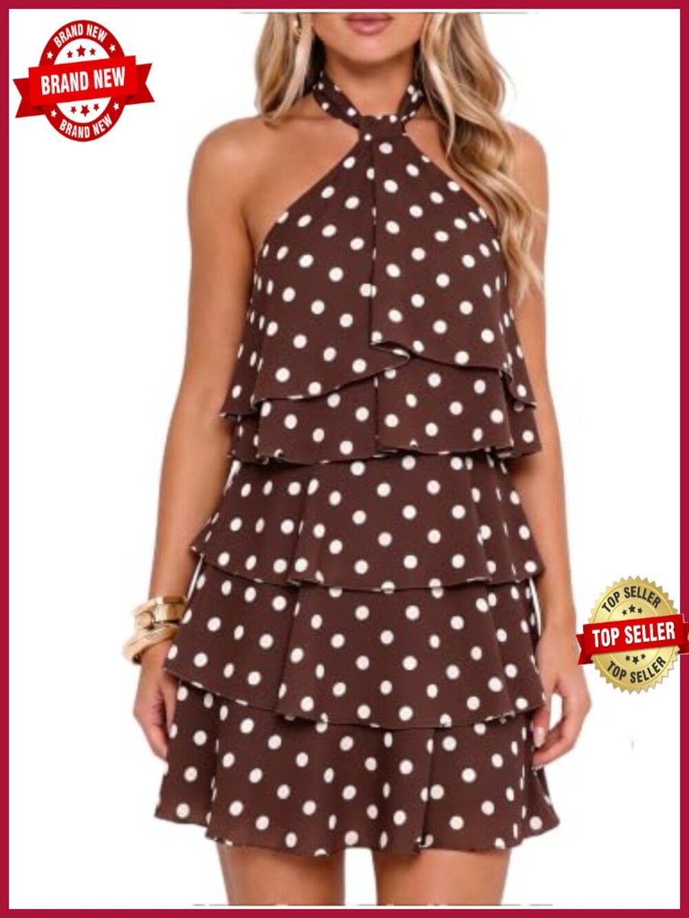 Women's Summer Halter Ruffle Tiered Backless Mini Party Dress